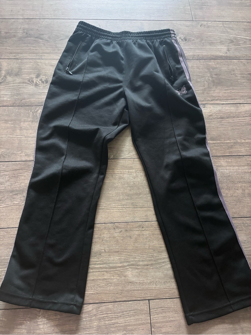 Needles Black Track Pants with Purple Side Stripe M